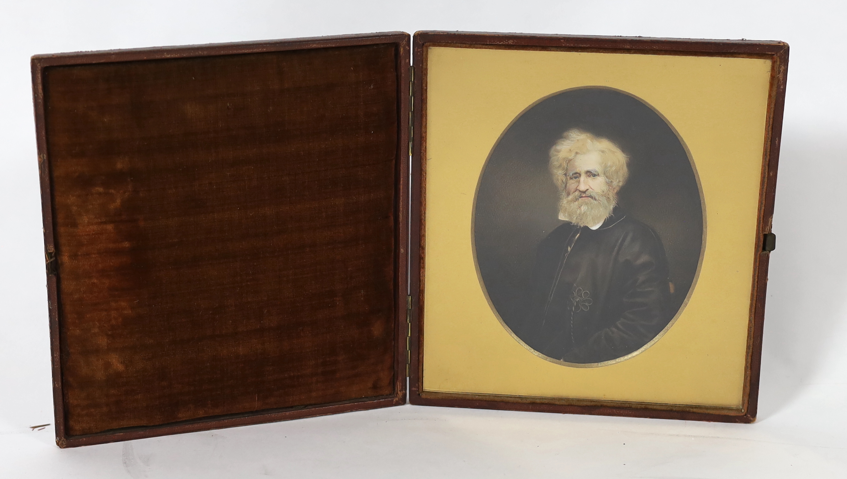 William Edward Kilburn (1818-1891), an overpainted albumen print on card of Sir William Napier, 17 x 13cm, case overall 23 x 21cm